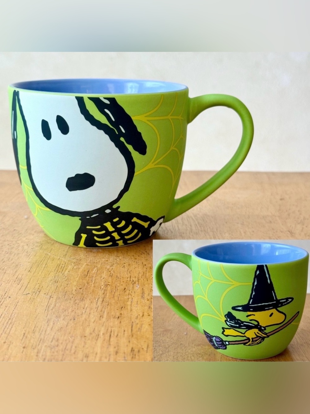 Peanuts Halloween Skeleton Snoopy & Witch Woodstock Double Sided Mug NEW!! - Picture 1 of 4